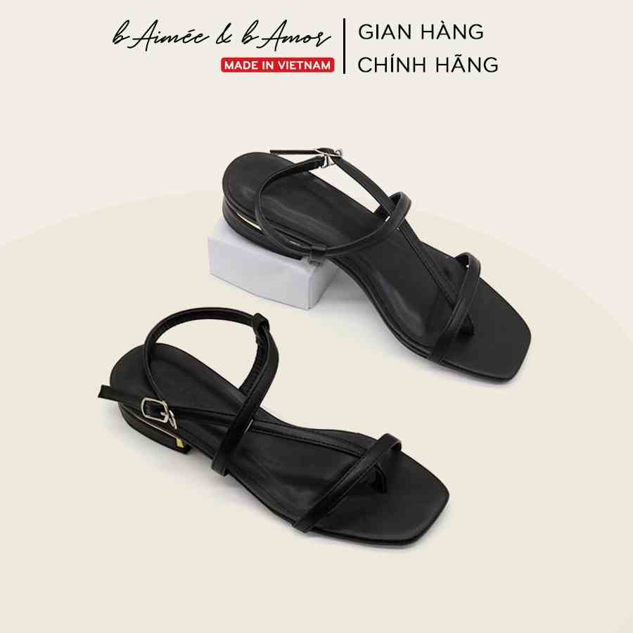 Sandal nữ xỏ ngón đế vuông viền vàng cao 2p quai chéo mảnh mũi vuông đẹp thời trang bAimée & bAmor - MS1535