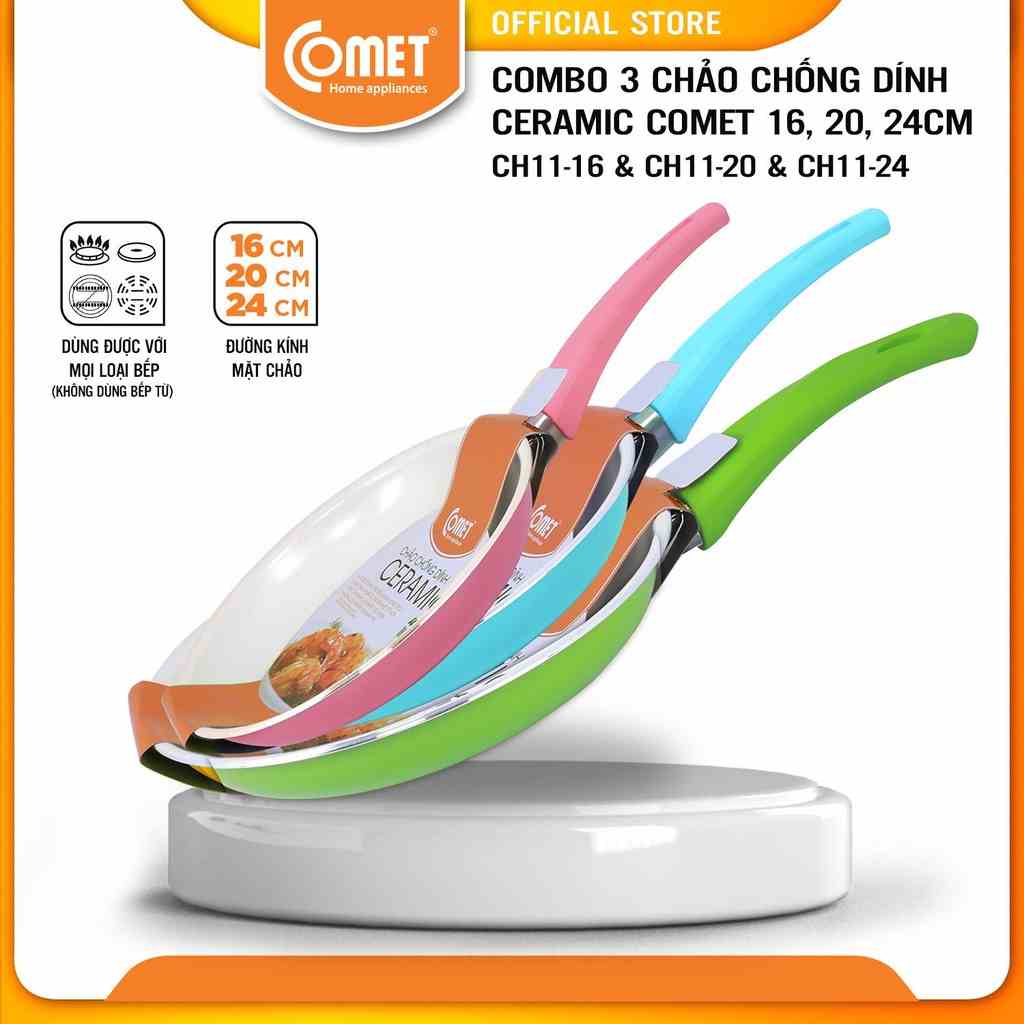 Combo 3 chảo chống dính Ceramic Comet CH11-162024