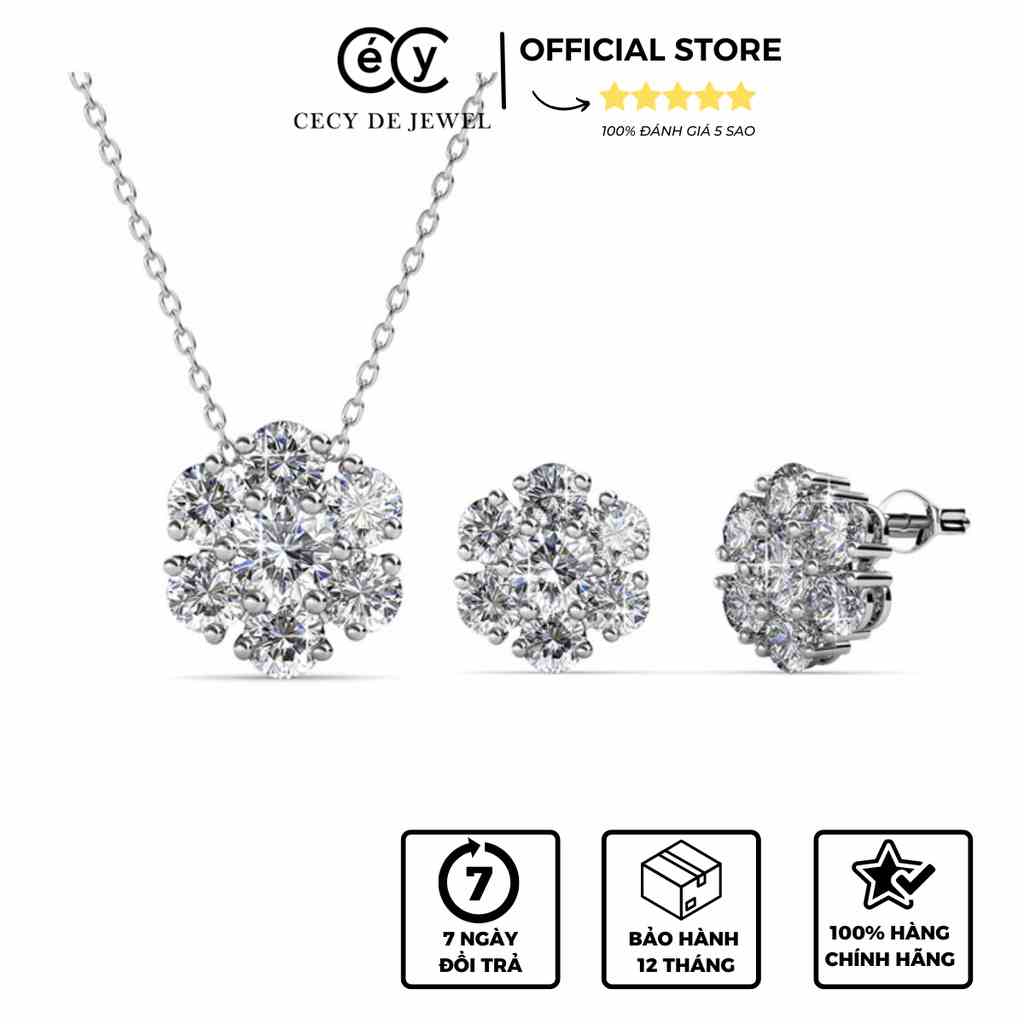 Bộ trang sức bạc ý 925 pha lê Swarovski CECY Flower DS038