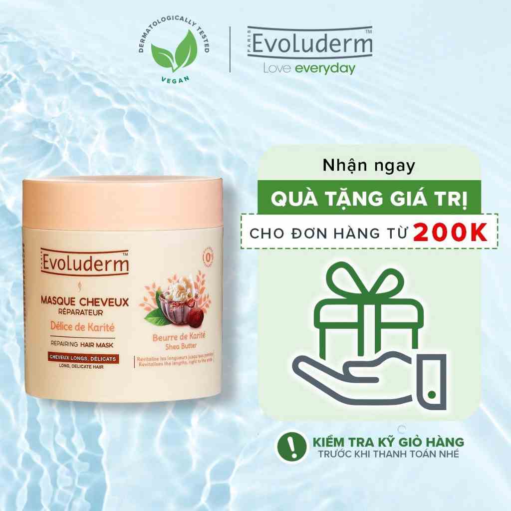 Kem ủ dành cho tóc dài và yếu dễ gãy rụng Evoluderm Masque Cheveux Réparateur Délice de Karité 500ml