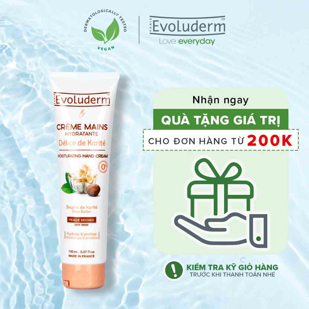 Kem dưỡng ẩm làm mềm bảo vệ da tay Evoluderm chiết xuất Bơ Hạt Mỡ Karite 150ml