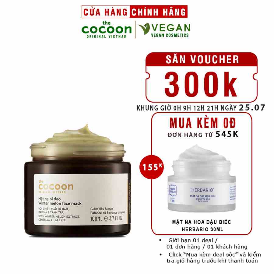 Mặt nạ bí đao cocoon 100ml giảm dầu, mụn thuần chay