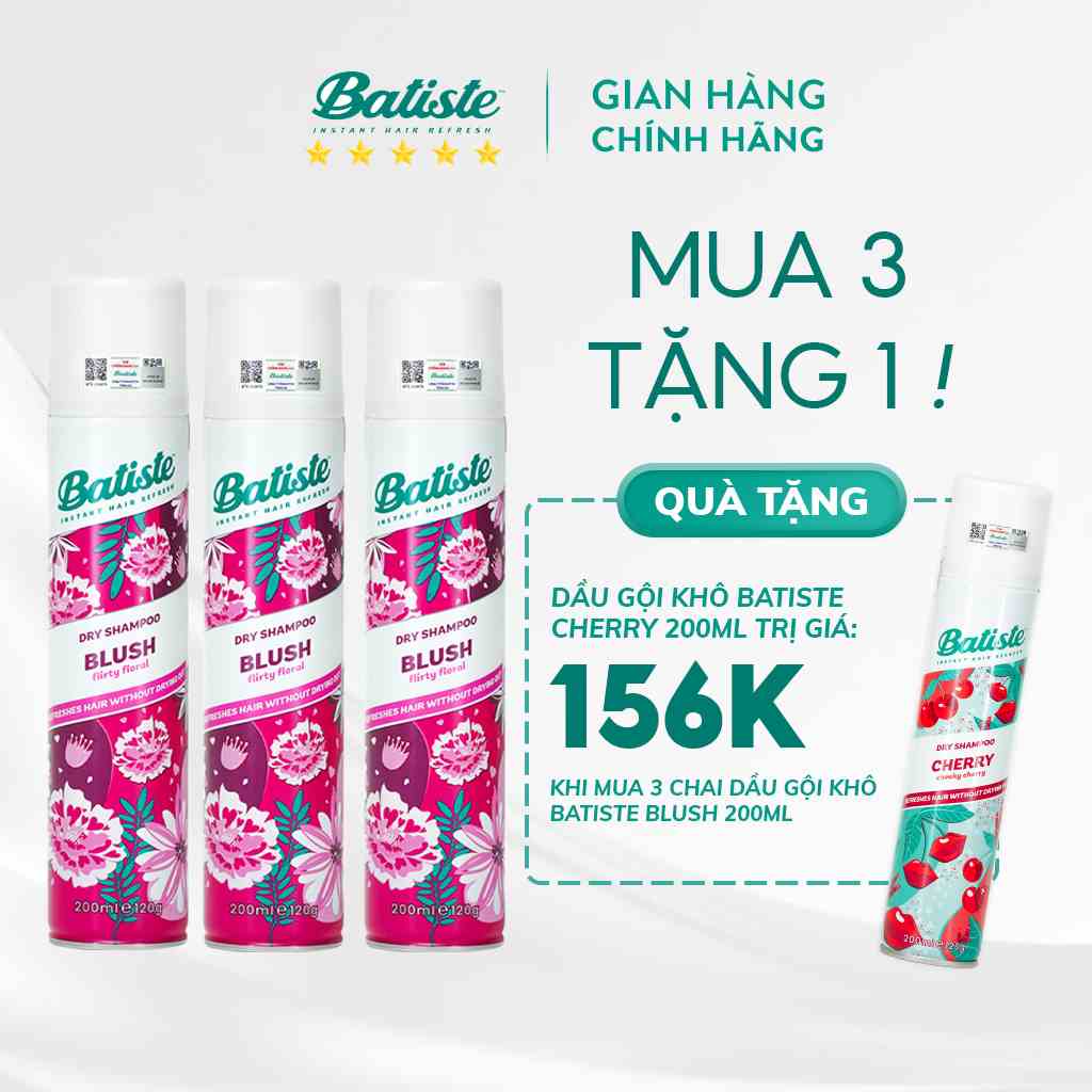 [MUA 3 TẶNG 1] Mua 03 Dầu Gội Khô Batiste Blush 200ml Tặng Ngay 01 Sản Phẩm Dầu Gội Khô Batiste Cherry 200ml