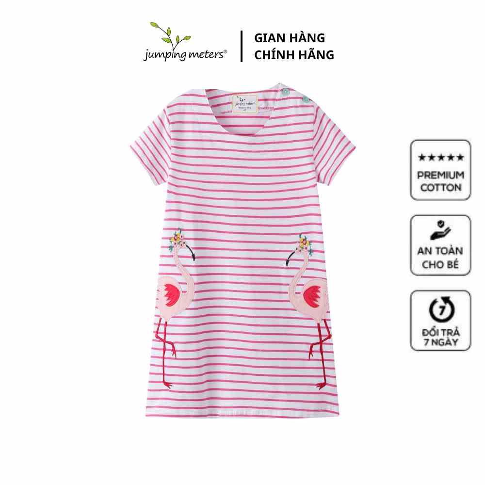 [Mã BMLTB200 giảm đến 100K đơn 499K] Váy bé gái cotton kẻ hồng in hình hạc dễ thương VK1 Jumping Meters cao cấp