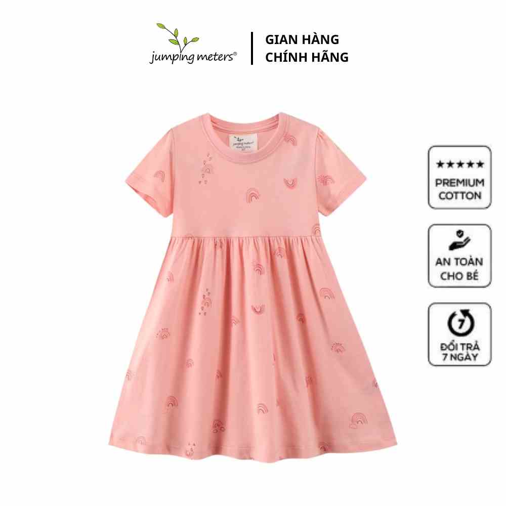 [Mã BMLTB200 giảm đến 100K đơn 499K] Váy cotton bé gái in hình cầu vồng dễ thương màu hồng VTT6 Jumping Meters cao cấp