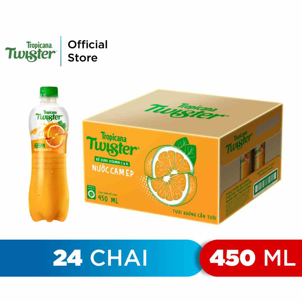 [HỎA TỐC-HN&HCM]Thùng 24 Chai Nước Trái Cây Twister Cam (450ml/chai)