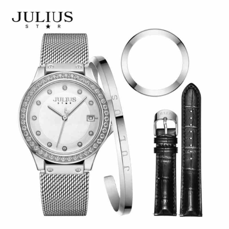 Combo 4 trong 1 đồng hồ Julius star JS-040A kèm dây và lắc tay ( Bạc )