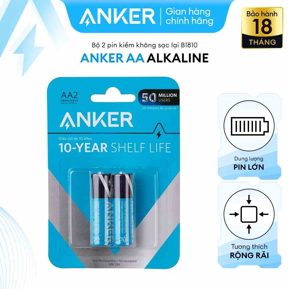 Pin Kiềm AA ANKER Alkaline (Bộ 2 Pin/4 Pin) - B1810