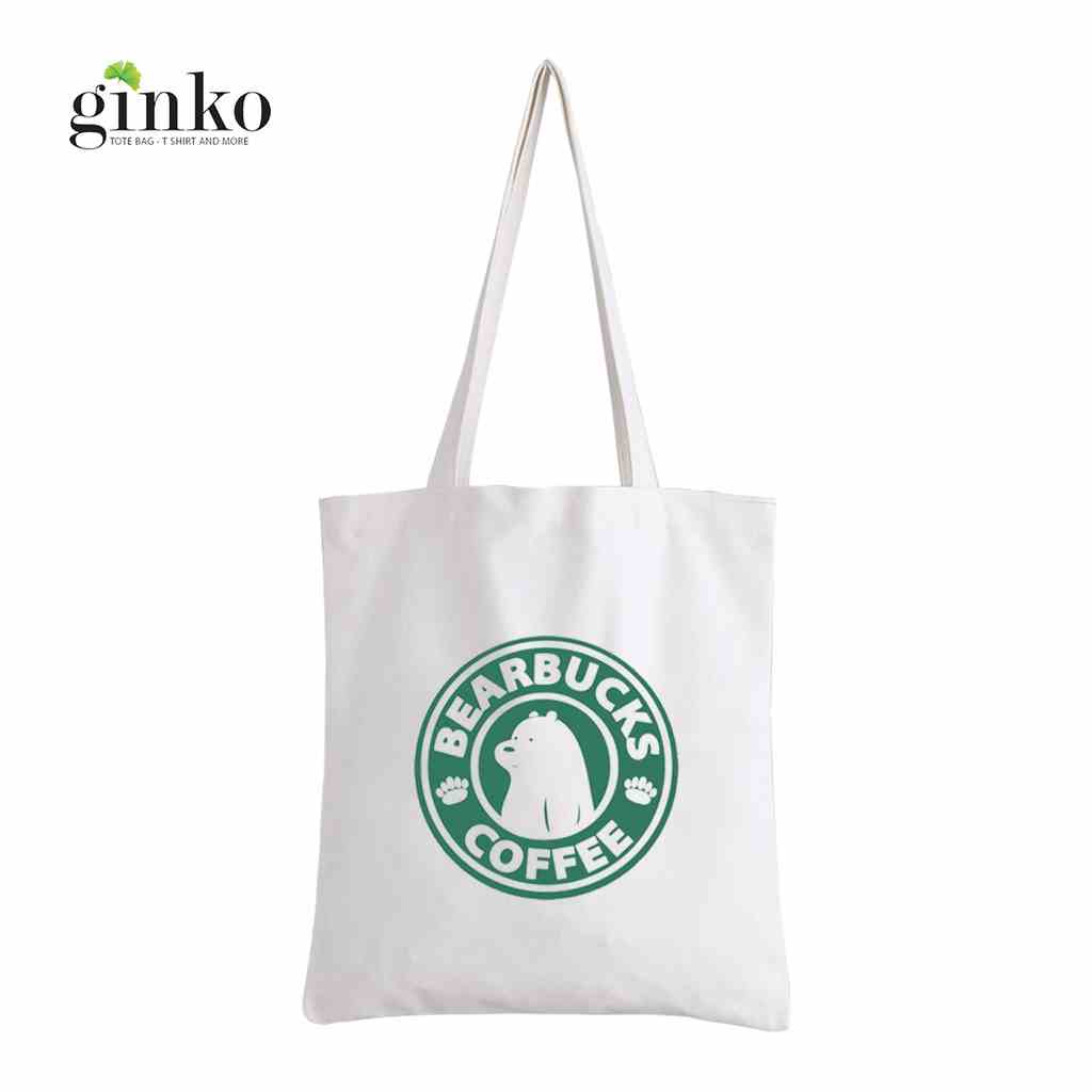 [Mã BMLTA35 giảm đến 35K đơn 99K] Túi vải tote GINKO kiểu basic dây kéo in hình BearBucks