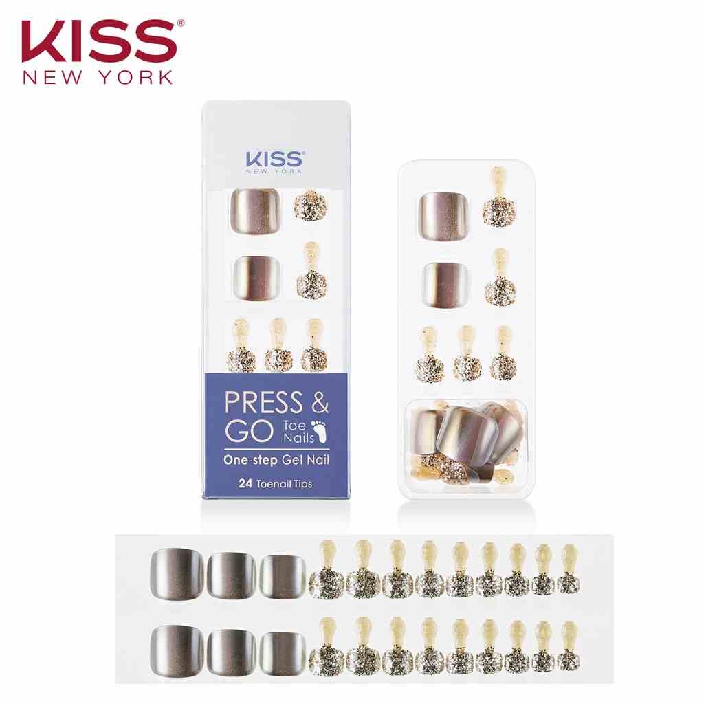 Bộ 24 Móng Chân Gel Tự Dán Press & Go Kiss New York Nail Box - Chrome Gold (KPT02K)