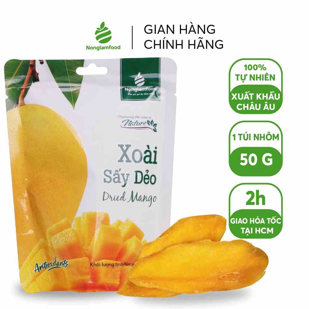 Xoài sấy dẻo Nonglamfood 50g | Đồ ăn vặt văn phòng | Ăn Kiêng | Giữ dáng | Healthy Snack