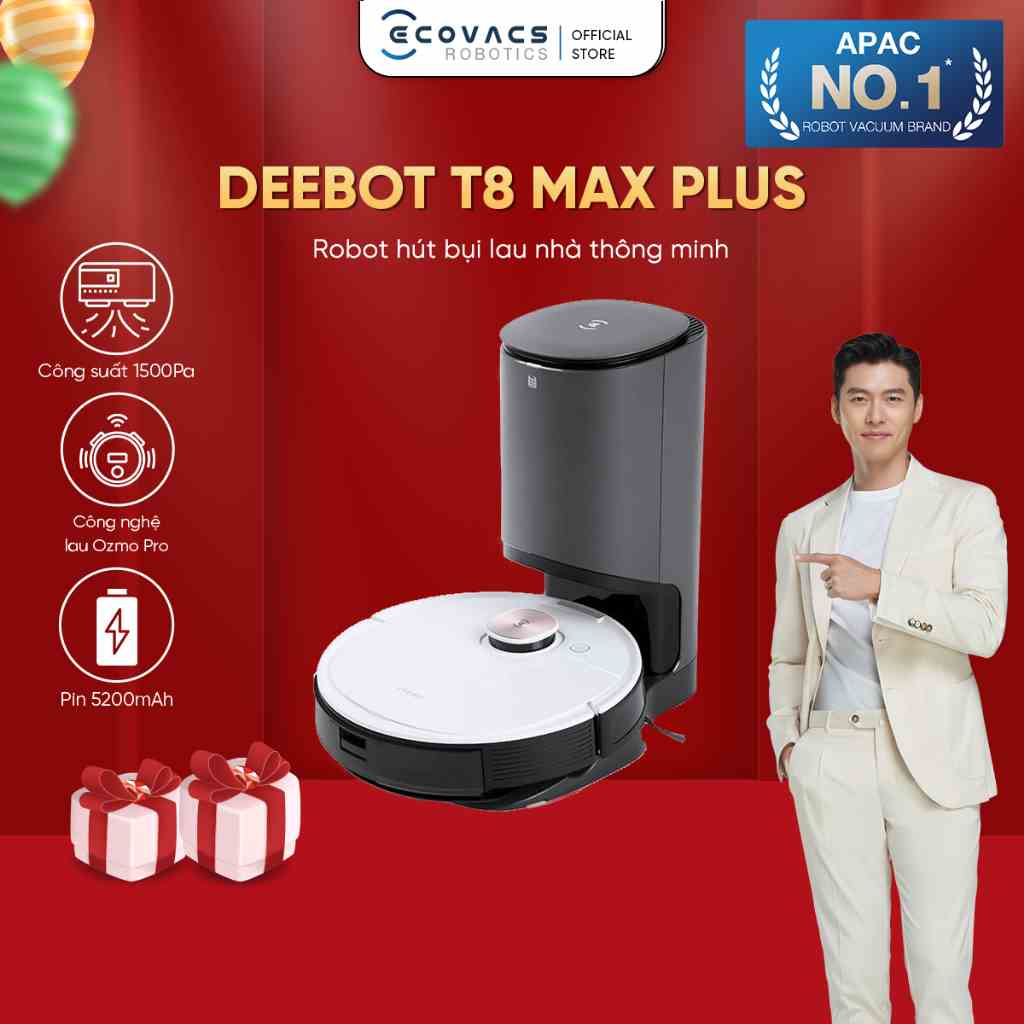 [Mã ELHACE02 giảm 12% đơn 2TR] Robot hút bụi lau nhà Ecovacs Deebot OZMO T8 MAX PLUS - Bản Nội Địa -BH 12 tháng