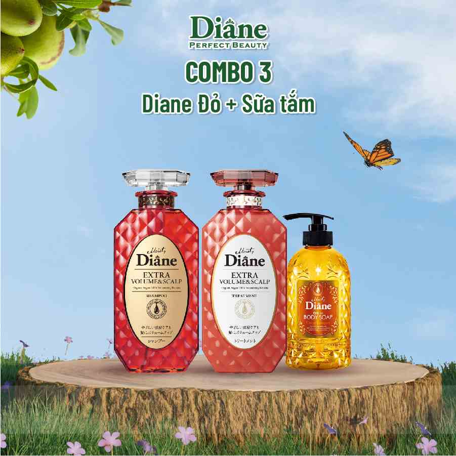 Combo Gội Xả sữa tắm hộ trợ mọc tóc & làm phồng tóc Moist Diane Extra Volume & Scalp-450mlx2