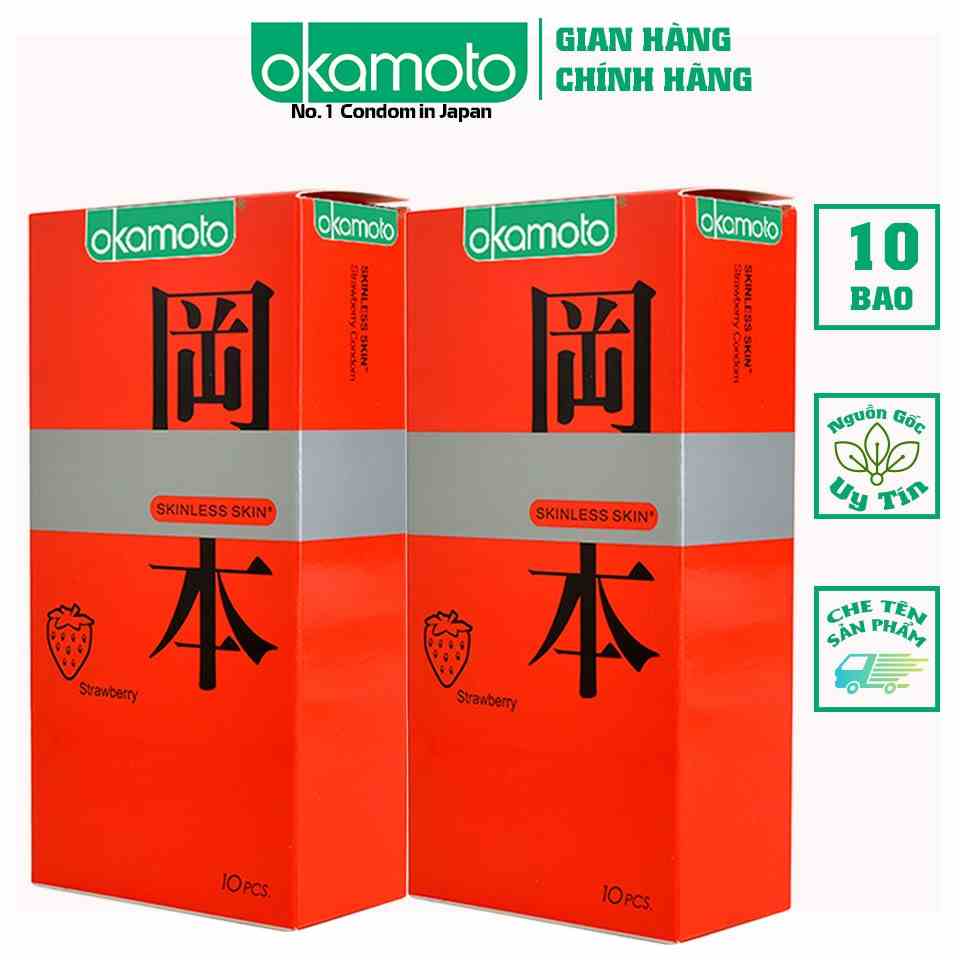 [ Combo 2 hộp ] Bao Cao Su Okamoto Skinless Skin Strawberry Hương Dâu Hộp 10 Cái