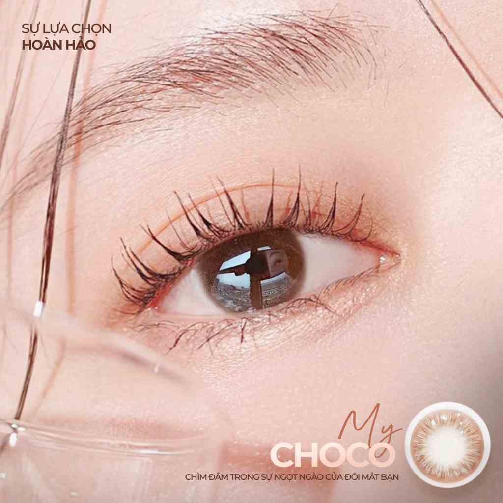 Lens nâu tự nhiên có độ cận từ 0 đến 8 MY CHOCO hiệu Angel Eyes chất liệu Silicone đường kính 13.5mm