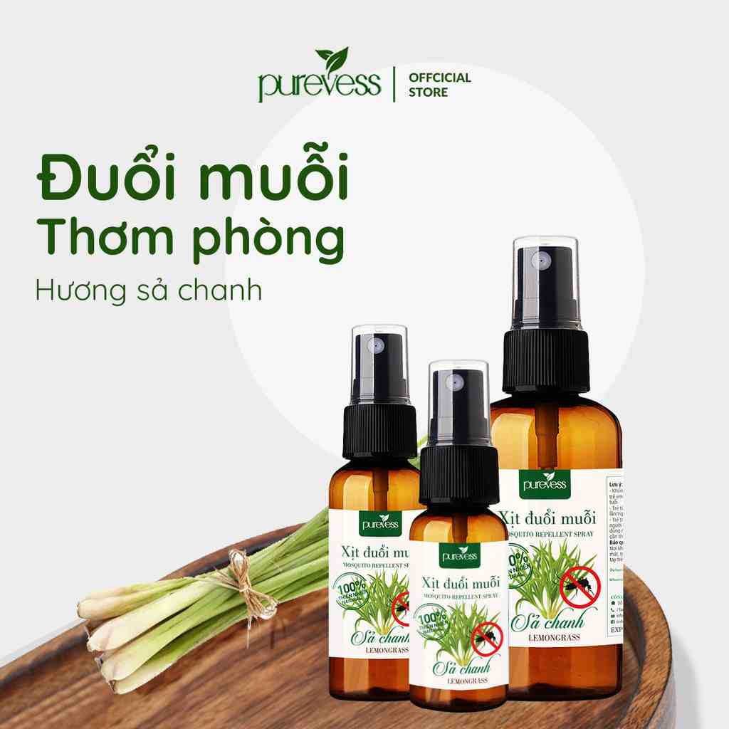 [Mã PURE39 giảm 39k đơn 79k] Tinh dầu đuổi muỗi Purevess, dạng xịt, giúp thư giãn, thơm phòng và ngủ ngon