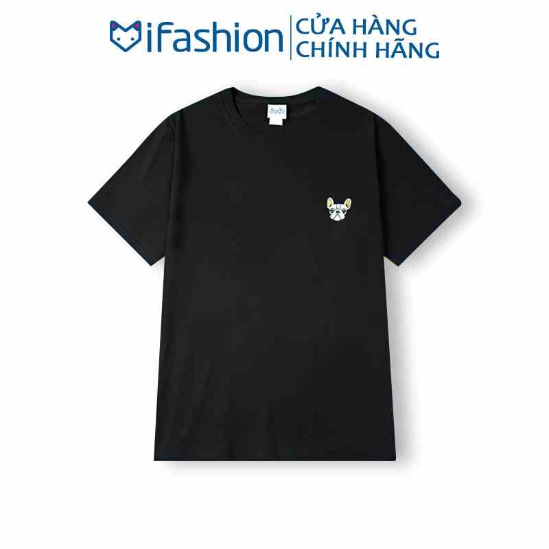 Áo thun tay lỡ iFashion 100% cotton dáng unisex form rộng in hình chó H019