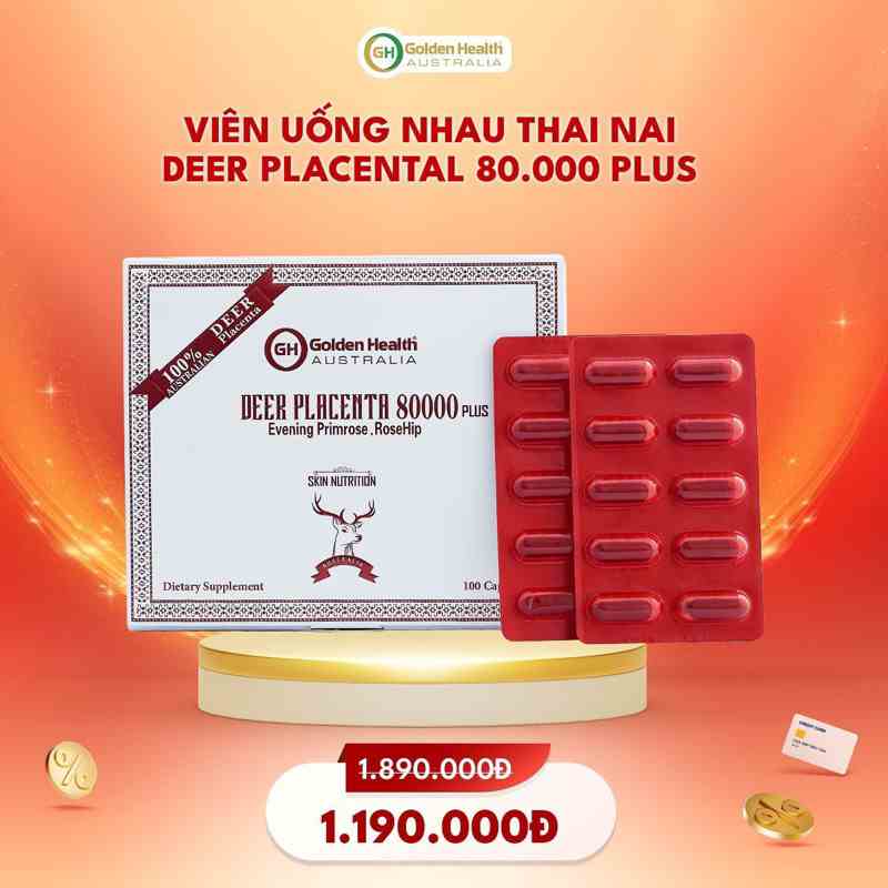 [Mã BMTTC60K giảm đến 60K đơn 50K] [GOLDEN HEALTH] Viên uống nhau thai nai - Deer Placental 80000 plus hộp 100 viên