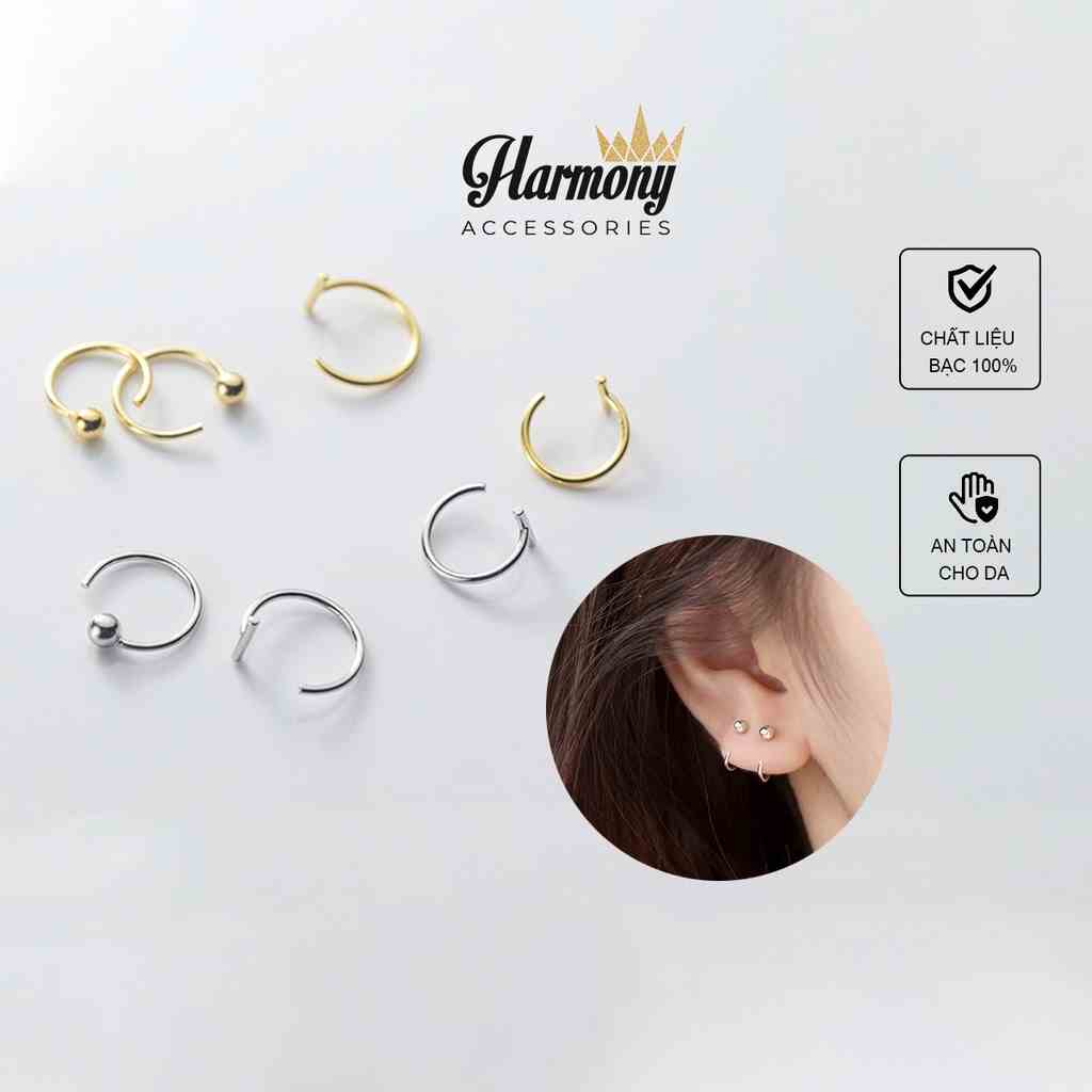 Bông khuyên tai bạc nữ bi móc tròn thiết kế cá tính, xinh xắn, phong cách Hàn Quốc | HARMONY ACCESSORIES K72 K73