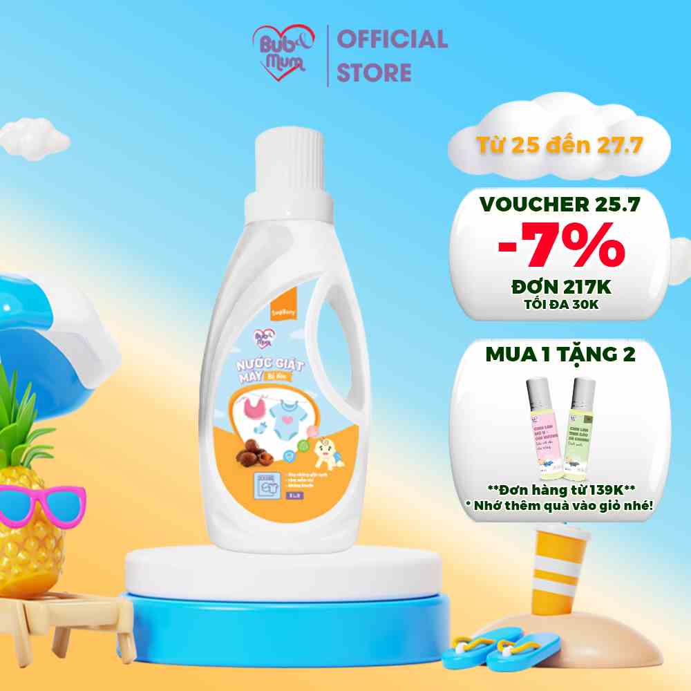 [Mã BMLTB200 giảm đến 100K đơn 499K] Nước giặt máy cho bé chiết xuất Bồ hòn 1000ml Bub&Mum