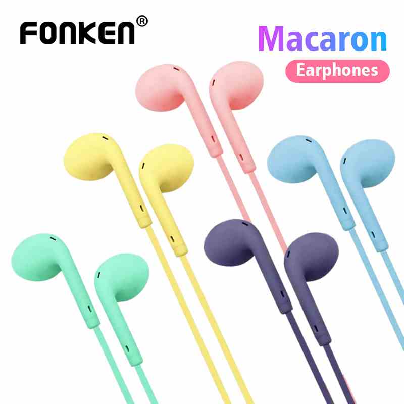 Tai Nghe Nhét Tai Fonken Có Dây Điều Khiển Âm Lượng HIFI 3.5mm Gồm 6 Màu Macaron Cho ip,ĐT táo Android