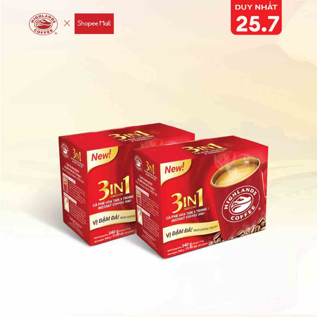 Combo 2 hộp Cà phê Highlands coffee 3in1 hòa tan (20 gói/hộp x 17g/gói)