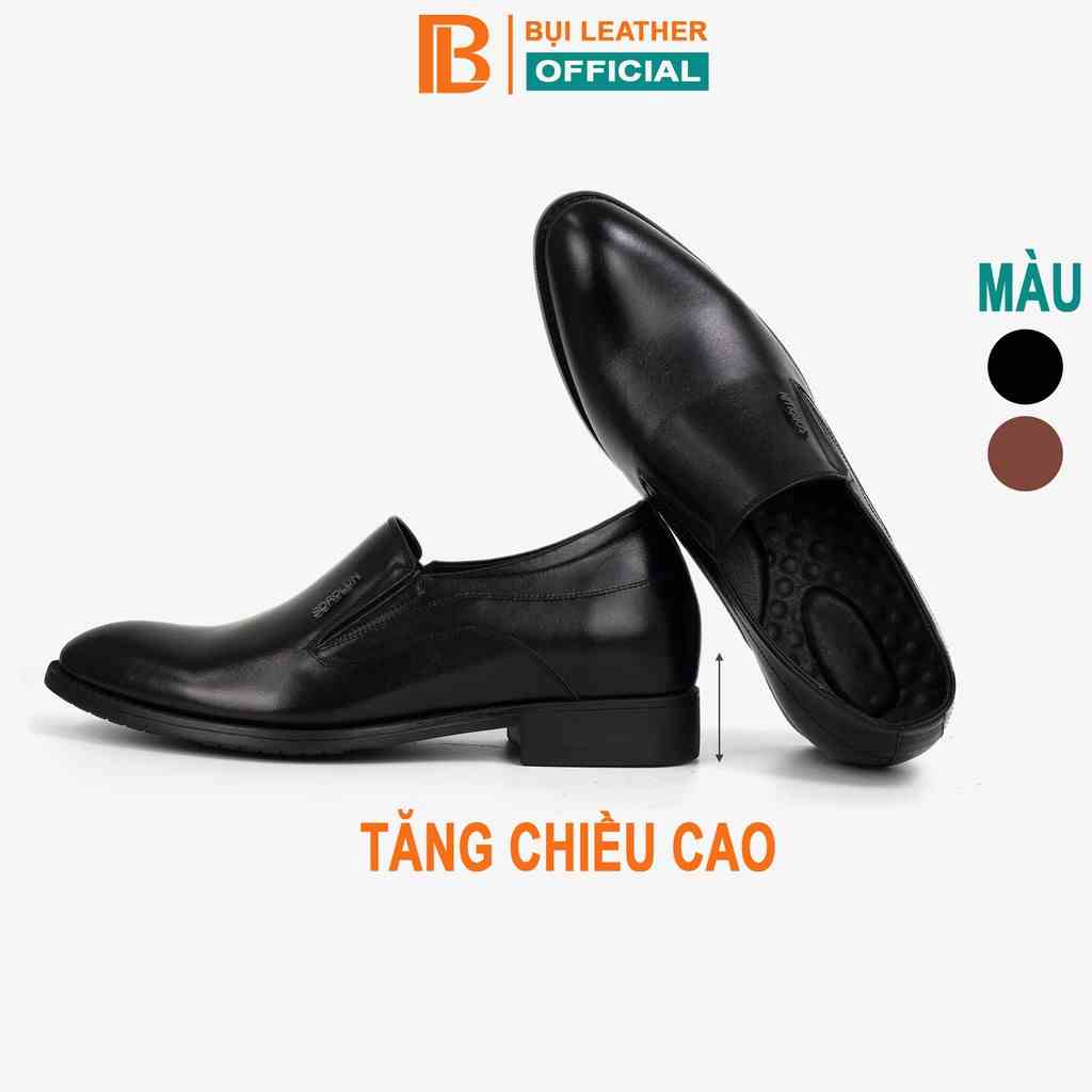 Giày Công sở tăng chiều cao da bò thật BỤI LEATHER G111 ĐEN - hộp sang trọng - Bảo hành 12 tháng