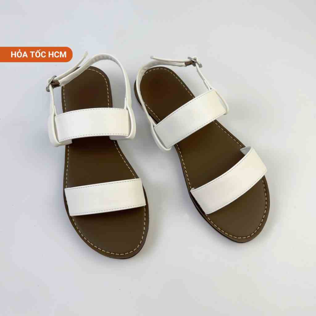 Giày Sandal Nữ đi học Thời Trang biển Hishoo Quai hậu Ngang Da Mềm Cao Cấp Có Bigsize S050