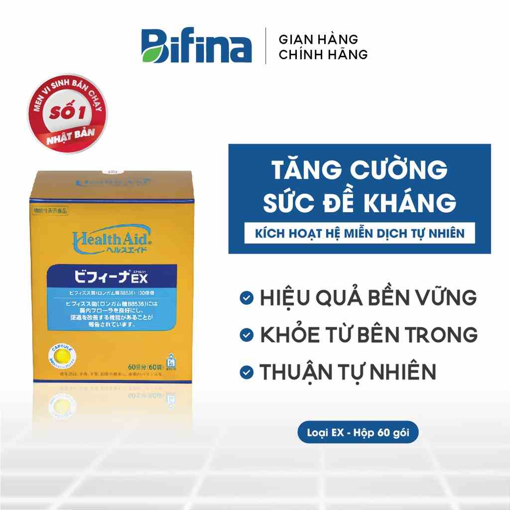 Men vi sinh Bifina Nhật Bản - Tăng Sức Đề Kháng, Hệ Miễn Dịch, Loại EX, Hộp 30 và 60 gói