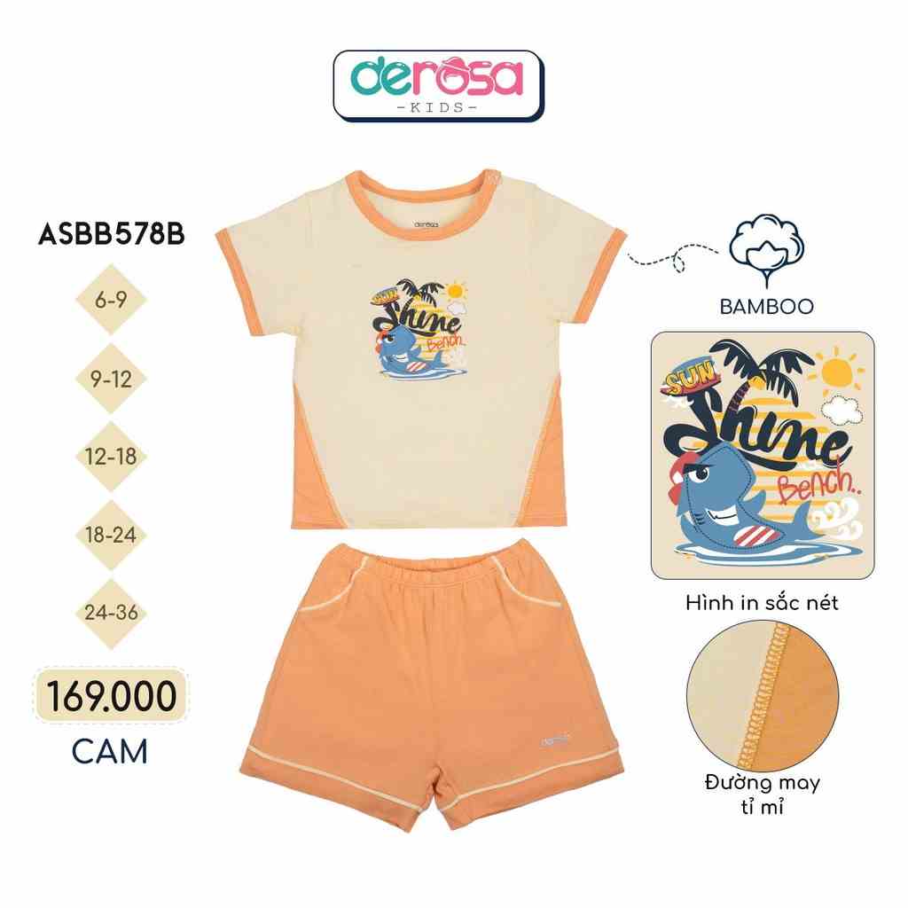 [Mã BMLTB200 giảm đến 100K đơn 499K] Bộ quần áo sơ sinh DEROSA KIDS đồ bộ mùa hè cho bé trai từ 6 đến 36 tháng ASKD578B