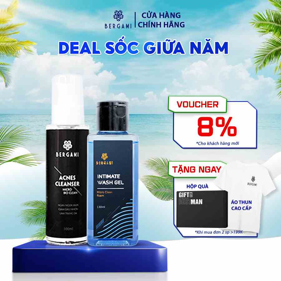 Combo Quà Tặng Nam Hoàn Hảo, Sữa Rửa Mặt Nam Bùn Khoáng Bergami 100ml và Dung Dịch Vệ Sinh Nam 130ml