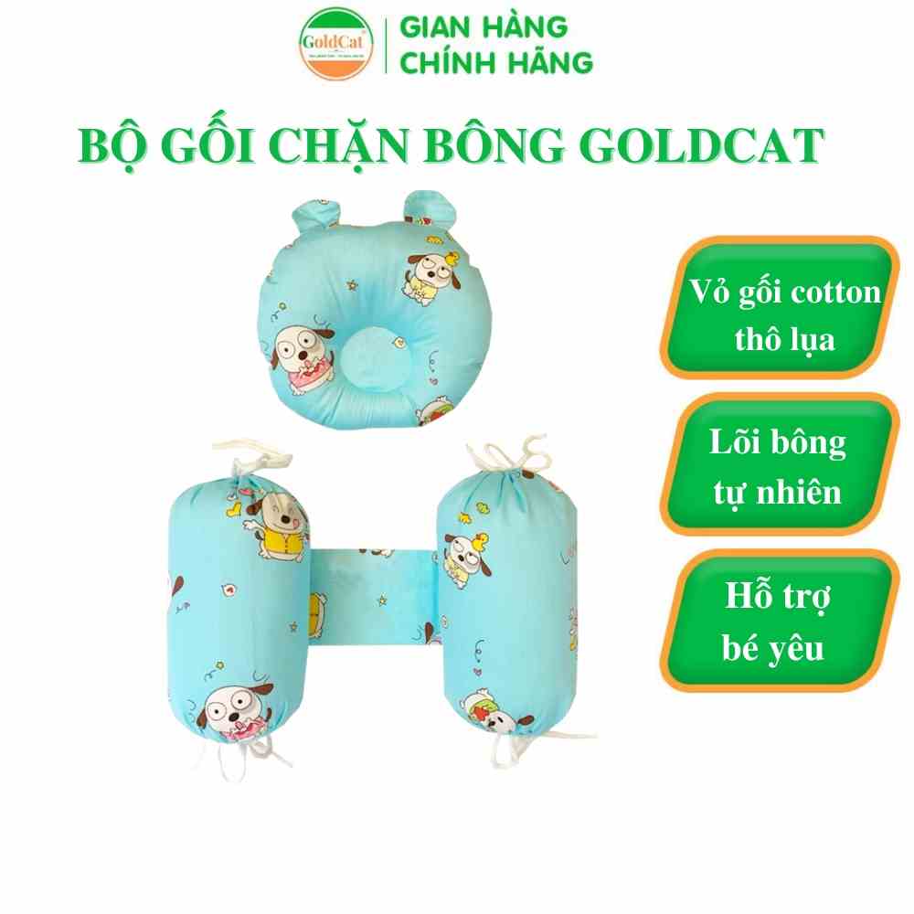 Bộ Gối Chống Giật Cho Bé GOLDCAT Chất Vải Thô Lụa Lõi Bông Êm Giúp Chống Lõm Đầu, Ngủ Ngon Sâu Giấc