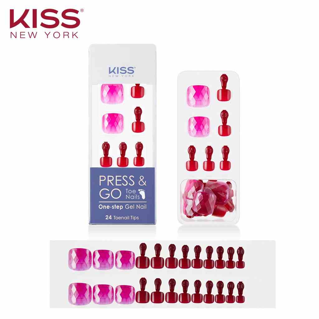 Bộ 24 Móng Chân Gel Tự Dán Press & Go Kiss New York Nail Box - Hot Pink Diamond (KPT11K)