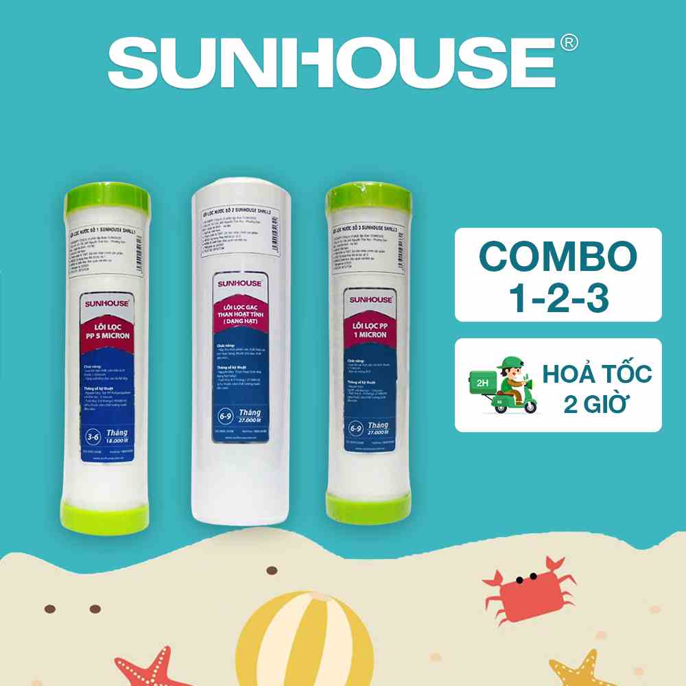 Bộ 3 lõi lọc nước SUNHOUSE số 1, 2, 3