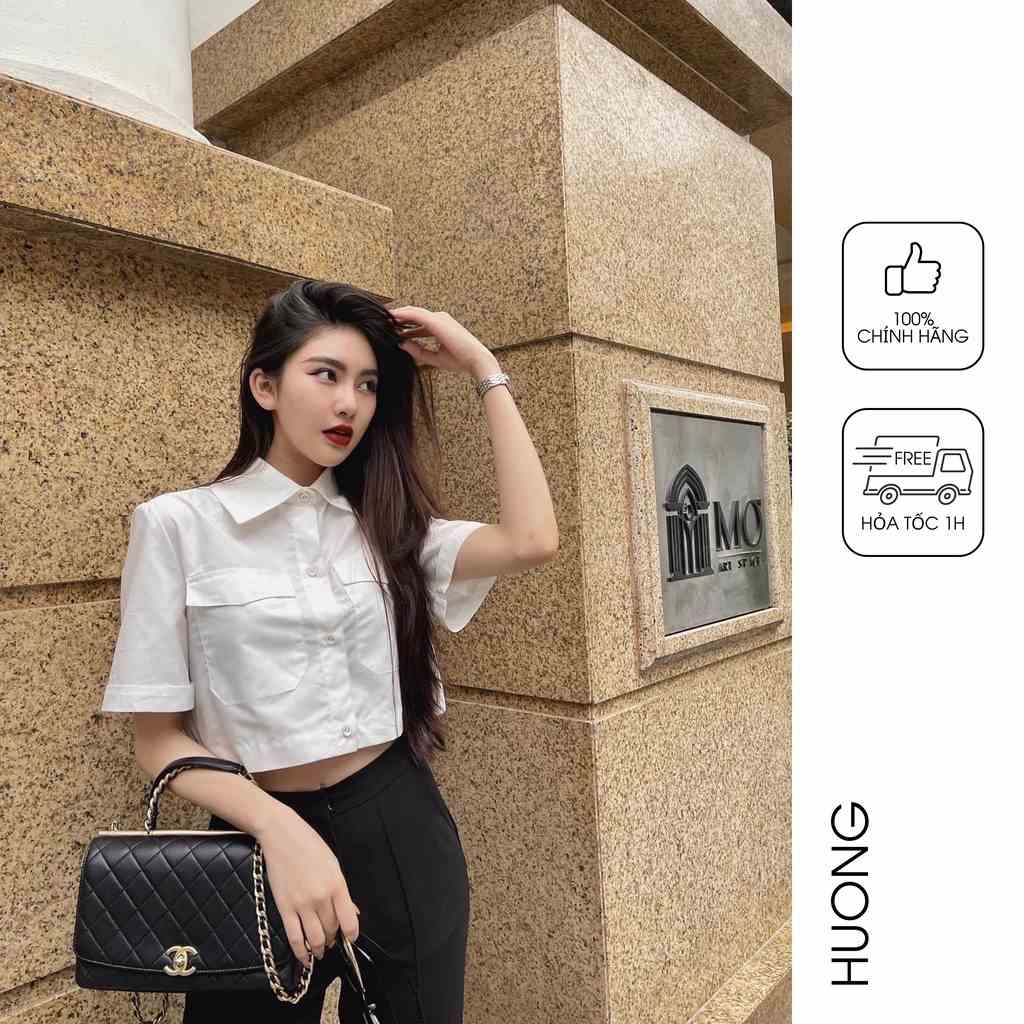 Áo sơ mi cotton lụa nữ HUONGBOUTIQUE croptop cotton mát, form suông, trẻ trung - BSSM14