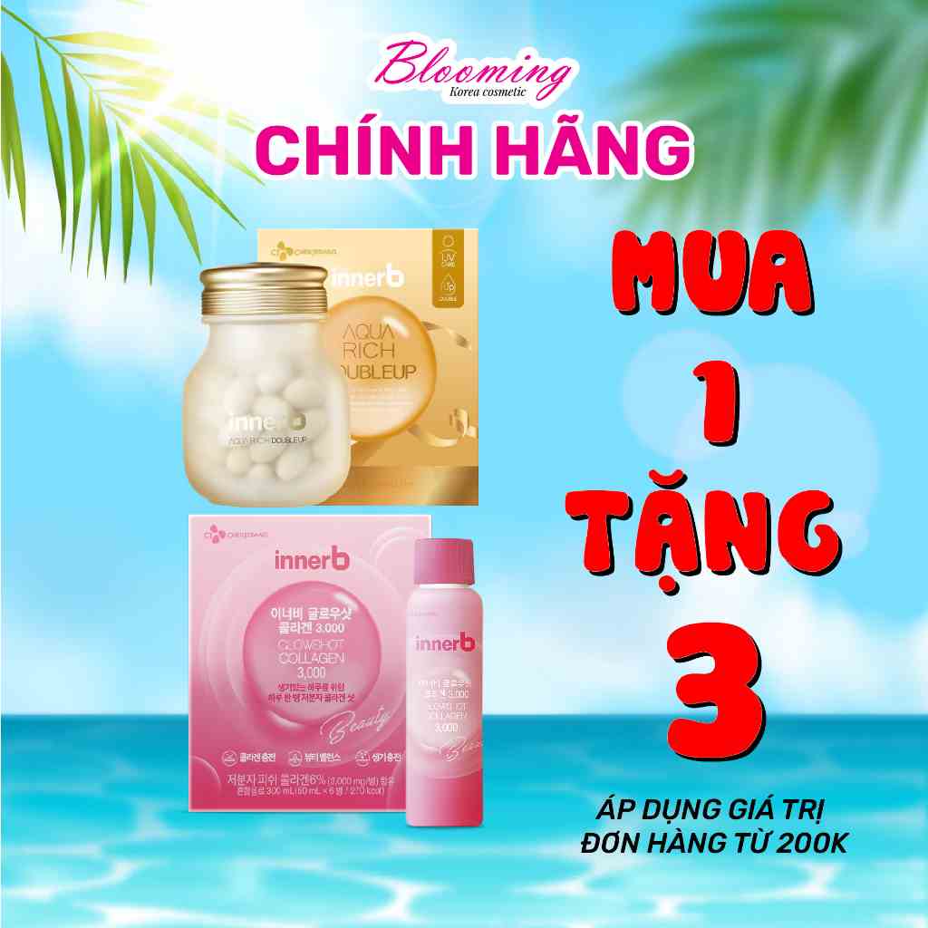 Combo nước uống Collagen InnerB (50mlx6) & AQUA RICH DOUBLEUP lọ 70 viên