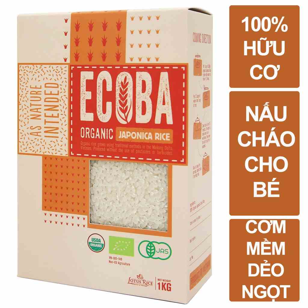 [Mã BMLTB35 giảm đến 35K đơn 99K] Gạo Nhật hữu cơ nấu cháo cho bé - ECOBA Sakura 1kg