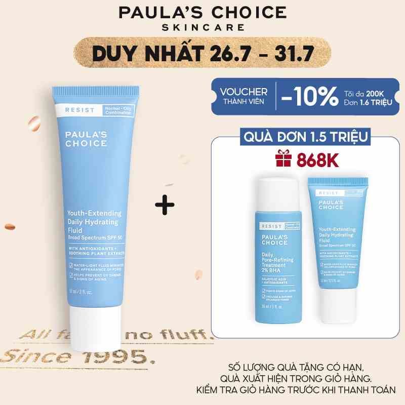 Kem chống nắng Paulas Choice Youth-Extending Daily Mattifying Fluid SPF 50 60ml - 7800