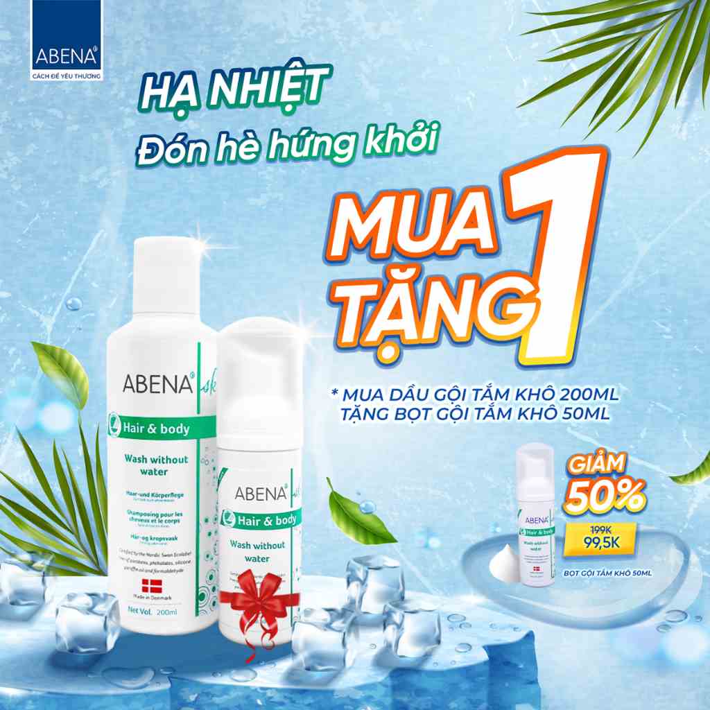 Dầu gội tắm khô Abena làm sạch dịu nhẹ an toàn cho da - Nhập Khẩu Đan Mạch (Chai 200ML)