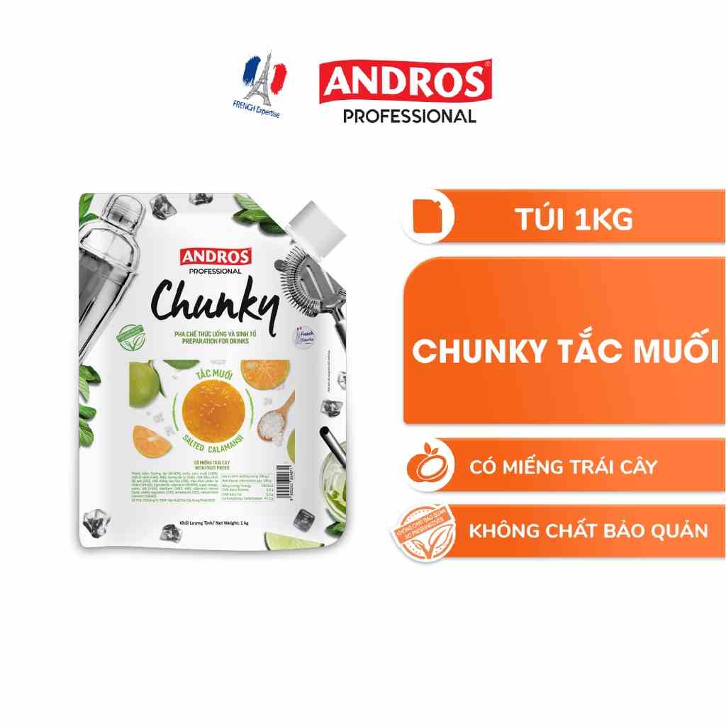 Mứt Trái Cây Pha Chế Tắc Muối - Có miếng trái cây thật - ANDROS CHUNKY - 1kg