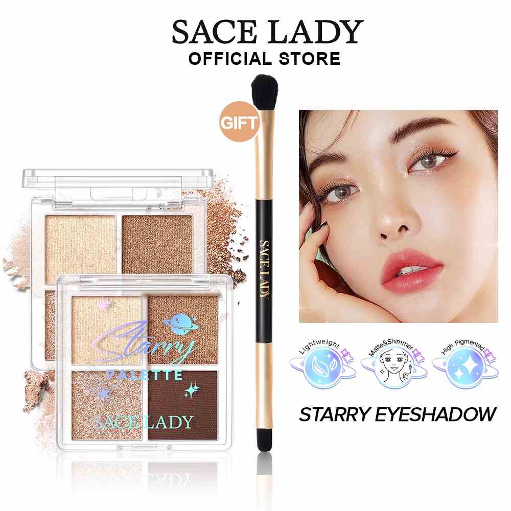 Bảng Phấn Mắt SACE LADY 4 Màu Tông Nhũ Và Lì Chống Nước 6g