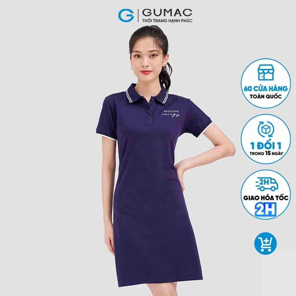 Đầm polo nữ thêu positive GUMAC dáng basic nhiều màu DC09034