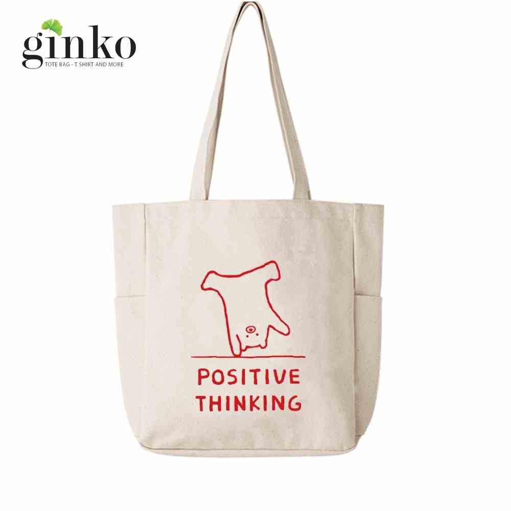 [Mã BMLTA35 giảm đến 35K đơn 99K] Túi Vải Tote Ginko Unisex Phong Cách Hàn Quốc In Hình POSITIVE THINKING K04