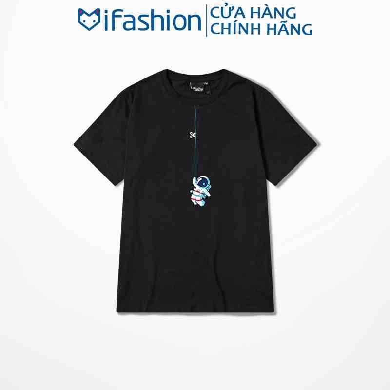 Áo thun tay lỡ iFashion 100% cotton dáng unisex form rộng in hình phi hành gia đu dây NC013