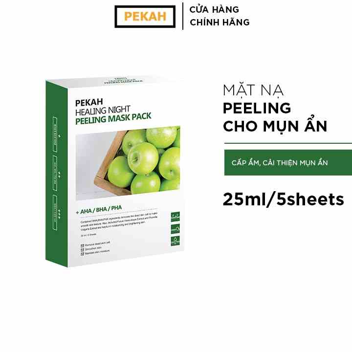 [Mã BMLT35 giảm đến 35K đơn 99K] Hộp Mặt Nạ 5 Miếng Cải Thiện Mụn Ẩn PEKAH Healing Night Peeling Mask Pack 25ml/5sheets