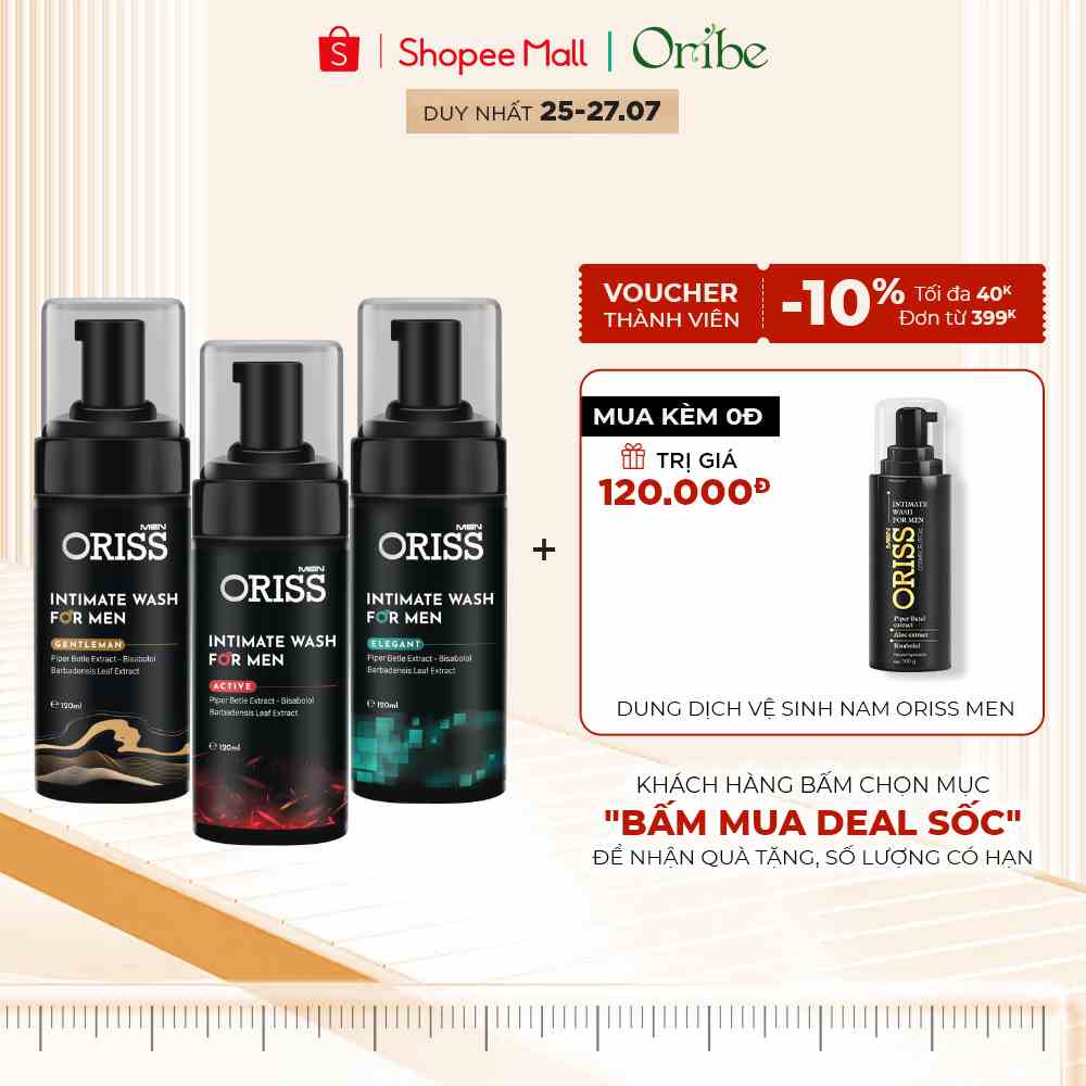 Bọt Vệ Sinh Nam Giới Oriss Sạch Khuẩn Khử Mùi Không Gây Kích Ứng Mùi Hương Nam Tính 120ml