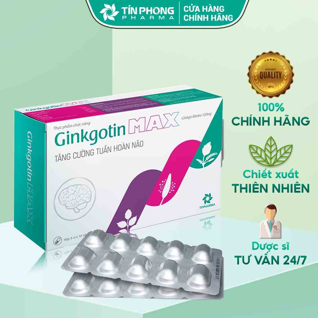 Tăng Cường Tuần Hoàn Não Ginkgotin Max Giúp Lưu Thông Máu, Cải Thiện Chức Năng Não Bộ Hộp 50 Viên TTP001