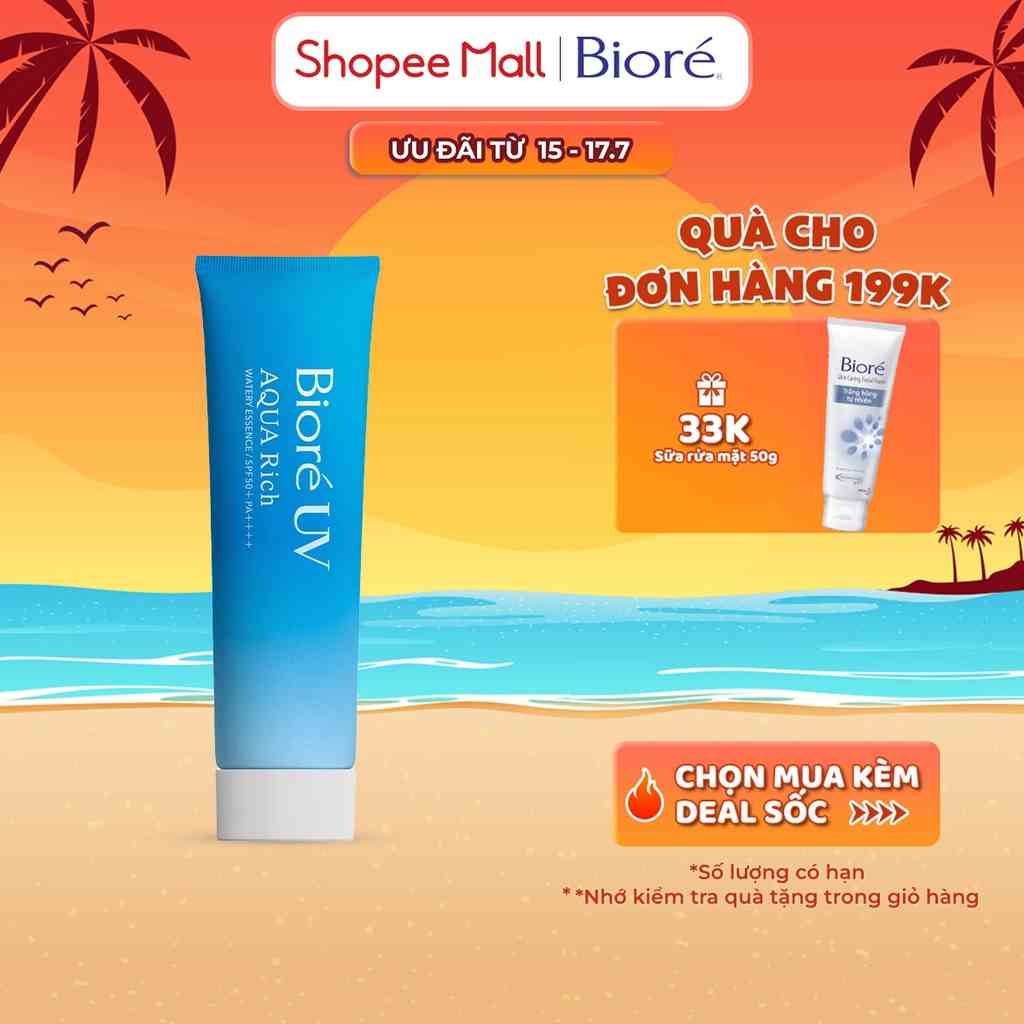 Essence Chống Nắng Màng Nước Dưỡng Ẩm Biore UV Aqua Rich Watery Essence SPF50+/PA++++ 85G