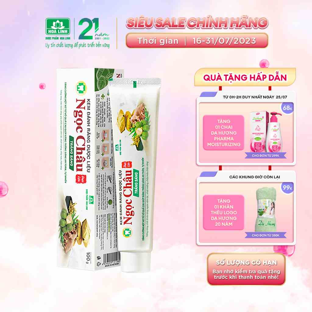 Kem Đánh Răng Dược Liệu Ngọc Châu Trắng Sáng 100g