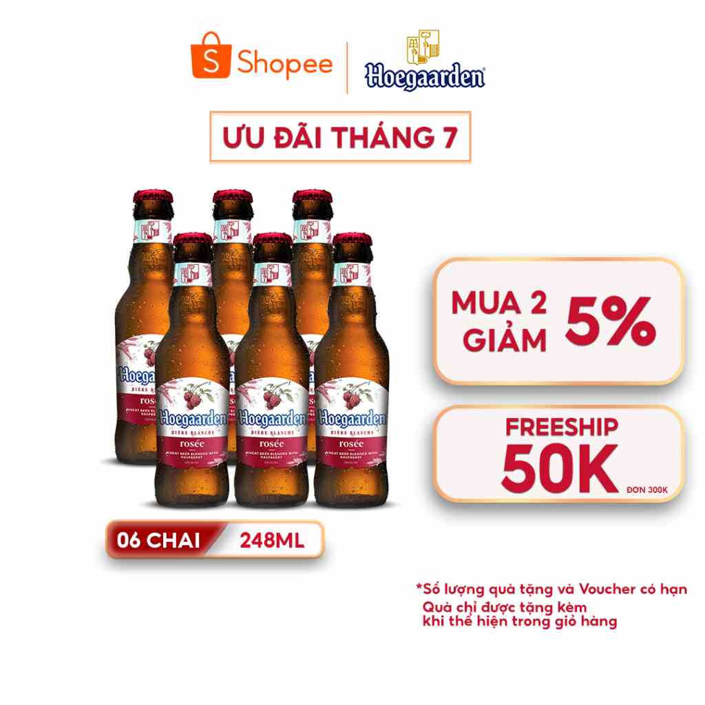 Lốc 6 chai bia Hoegaarden Rosée (248ml/chai)